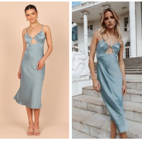 Petal & Pup Dresses & Skirts - Petal & Pup NEW Cut Out Blue Satin Formal Midi Dress Size XL